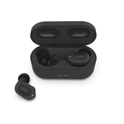 [AUC005btBK] Belkin True Wireless Earbuds, BT, 8H Bateria mas 30h, micrófono, color negro,