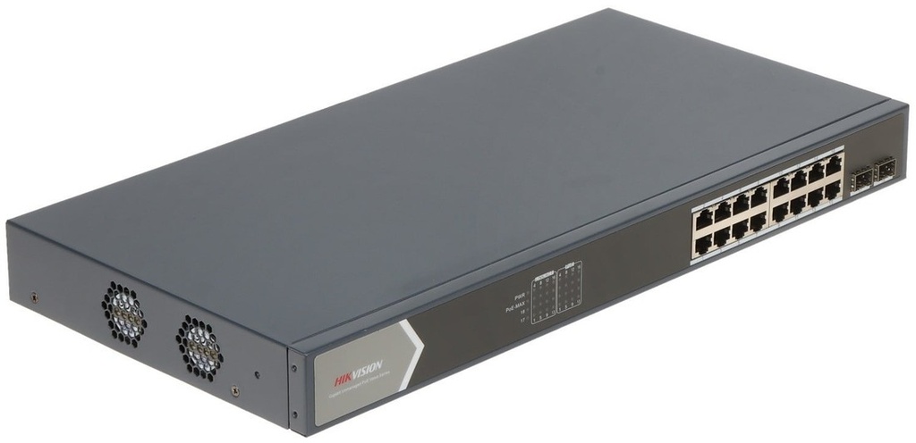 [DS-3E1518P-SI] Hikvision Switch PoE+, Administrable, 16 Puertos, 1000 Mbps PoE+, PoE hasta 300m, 225 Watts