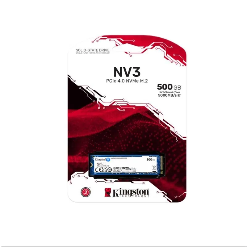 [SNV3S/500G] Kingston nv3 ssd interno, 500gb, M.2 2280, PCIe 4.0 x4 NVMe, 5,000/3,000MB/seg