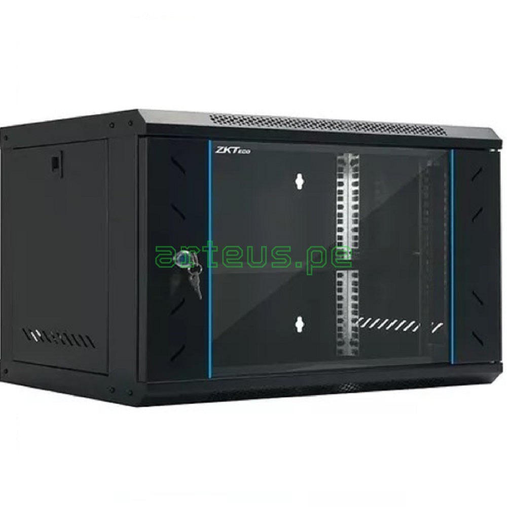 [ZK-R6U-5406A] ZKTeco Gabinete de pared de 6U, puerta de vidrio templado, 530 mm de ancho, 400 mm de profundidad y 300 mm de alto, color negro