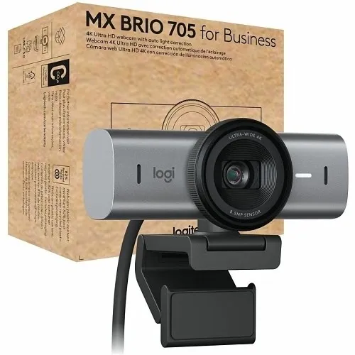 Logitech Brio Pro 705 Webcam, micrófono, 4k, USB-C, color grafito