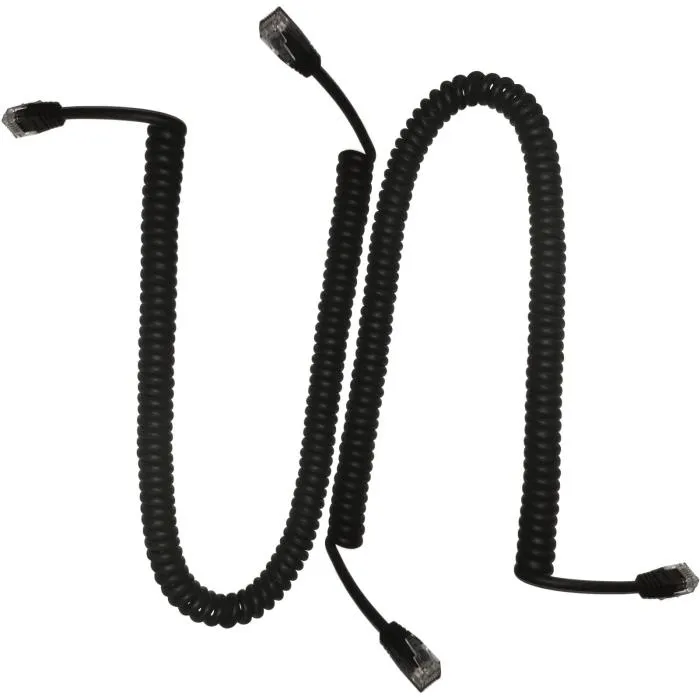 [6P6C-UP] Pack 2 Cable Telefono 6P6C Anti-Enredo RJ12 40cm Negro (1.3ft)