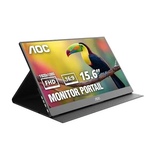 [16T20] AOC Monitor portátil de 16" FHD 60 Hz, IPS, ultrafino, USB-C, Mini HDMI, altavoces integrados, Smart Cover